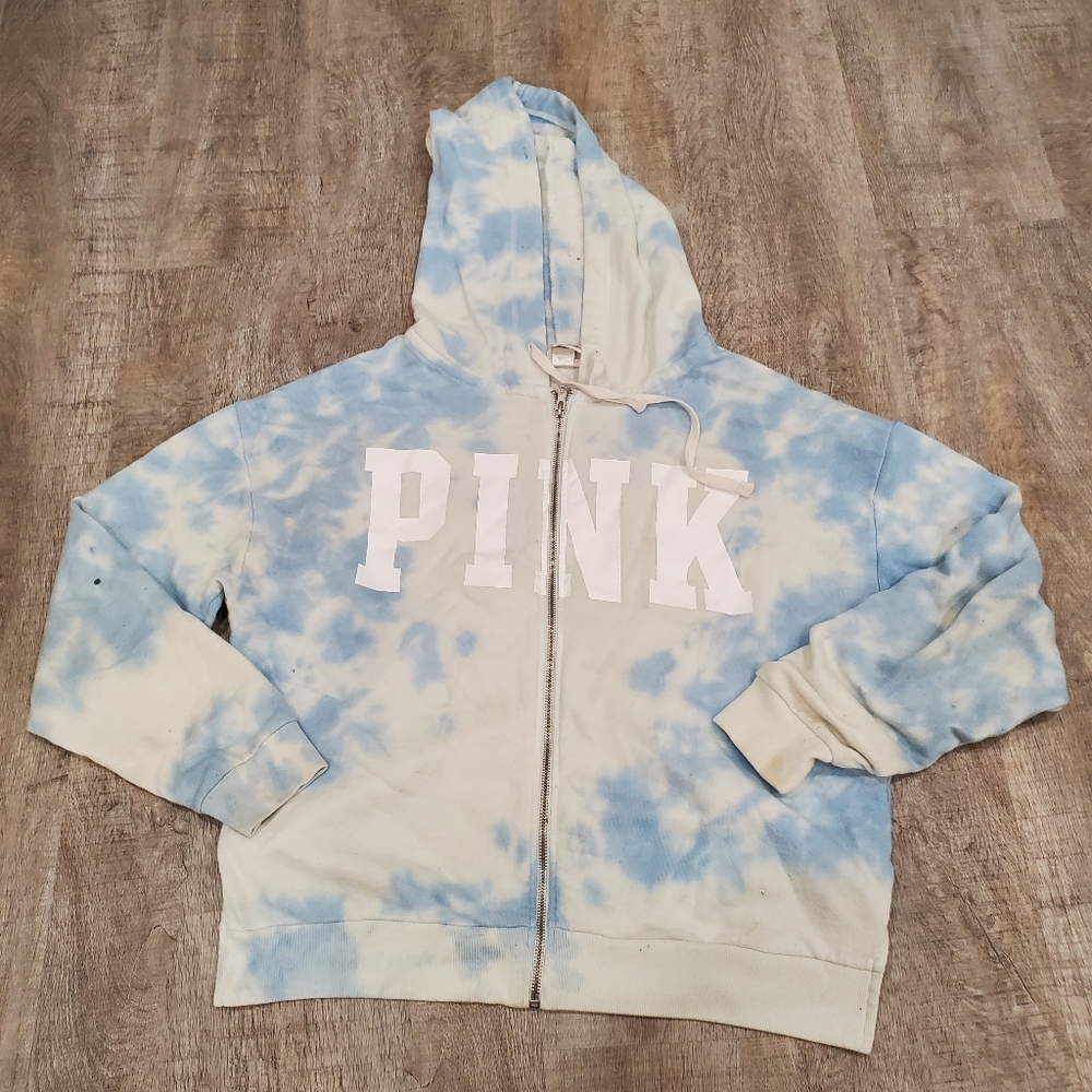 Victoria's Secret PINK Blue and White Tie Dye Sweatshirt Size Small